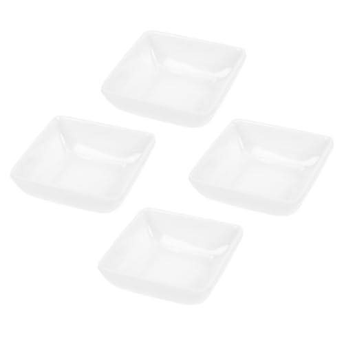 VINTORKY 4pcs Salmon Mustard Dish Mini Condiments Round Serving Platter Small Appetizer Condiment Dish Sauce Dipping Cup Bowl Square Dip Bowl Pinch Bowls Seasonings Dip Cups White Melamine