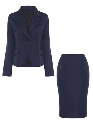 Choomomo 2 Piece Suit Skirt Set for Women Business Formal One Button Blazer and Split Hip Wrap Skirts3