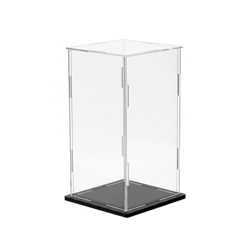 Clear Acrylic Display Case, Assemble Cube Display Box Stand with Black Base, Dustproof Protection Showcase for Collectibles Memorabilia Figurines (6*6*8inch；15*15*H20cm)