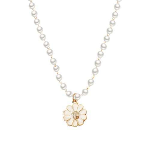 Collier de perles avec pendentif fleur de tournesol pour femme