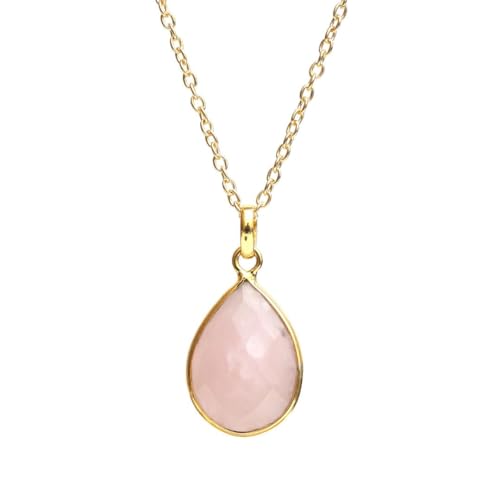 Gempires Lightweight Teardrop Crystal Pendant Necklace Handmade Gemstone Bezel Jewelry Hypoallergenic Unique Everyday Wear Jewelry For Womens 18- Inch Adjustable Chain