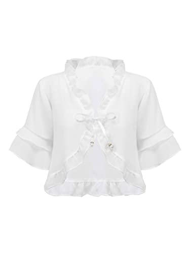 Little Girls Short Sleeve Ruffle Hem Sheer Lace-up Shrug Chiffon Bolero Cardigan One Button Bolero Dress Cover Up