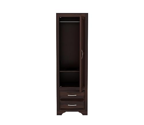 Image of Sheesham Wood Wooden Single Door Wardrobe Organizer for Clothes | - Solid Wood Almirah with 2 Drawers, 2 Shelves with Hanging Space - Cupboard for Large Bedroom (Design 9)