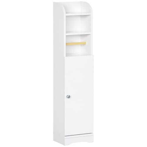 kleankin Support Papier Toilette Armoire de Rangement pour Papier Gain de Place Salle de Bain 23 x 18 x 100 cm Blanc