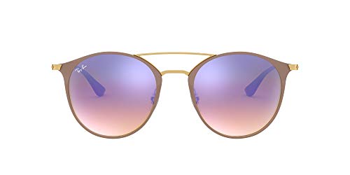 Ray-Ban RB3546 Metal Polarized Round Sunglasses, Brown On Gold Blue Gradient Flash, 49 mm