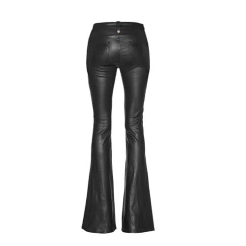 Women Flared Faux Leather Trouser Loose Straight Leggings Lace Up Bell Bottom High Waist Boot Cut Pants4