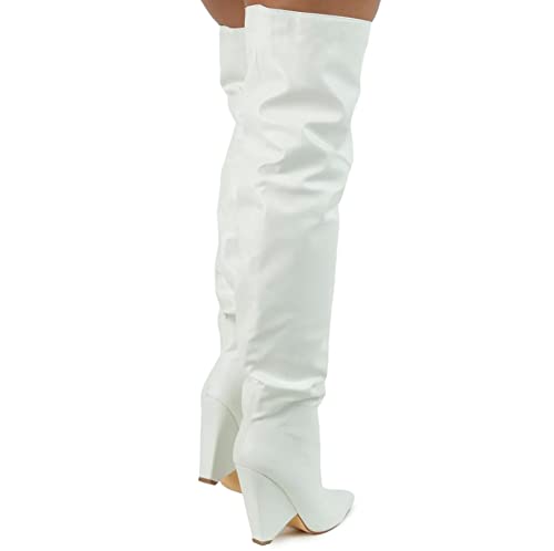 Liliana Women Wedge High Heel Over Knee Boots Nano-2 White 10 thumb #5