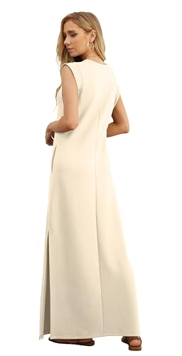 Image of GRECERELLE 2026 Women Year-Round Casual Round Neck Loose Split Wrinkle-Free Long Maxi Vacation Dress with Pockets (XXS-4XL)