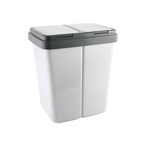 axentia Poubelle double en plastique, duo anti-odeur, pour le tri des déchets, grise, volume : 2 x env. 23 litres
