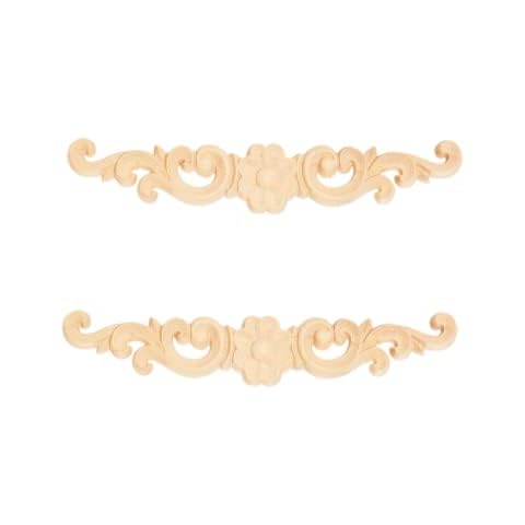 MUXSAM 2pcs 16 * 3cm Wood Carved Applique Onlay for Decoration Furniture Decals Corner Long Onlay Applique Unpainted Flower Door Decor European Style Cover