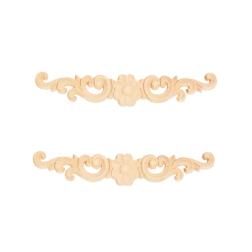 2pcs 16 * 3cm Wood Carved Applique Onlay for Decoration Furniture Decals Corner Long Onlay Applique Unpainted Flower Door Decor European Style