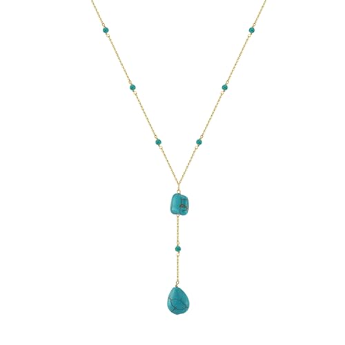 Turquoise Y Necklace Vintage 925 Sterling Silver Drop Gemstone Necklace for Women Gift