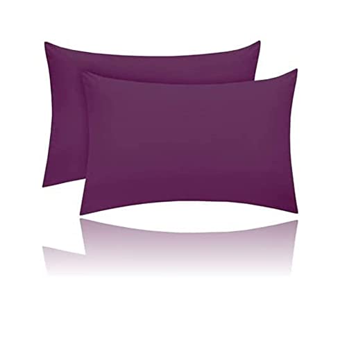 Lot de 2 taies d'oreiller de luxe 50 x 75 cm 100 % polycoton teint uni pour chambre à coucher (prune/aubergine)