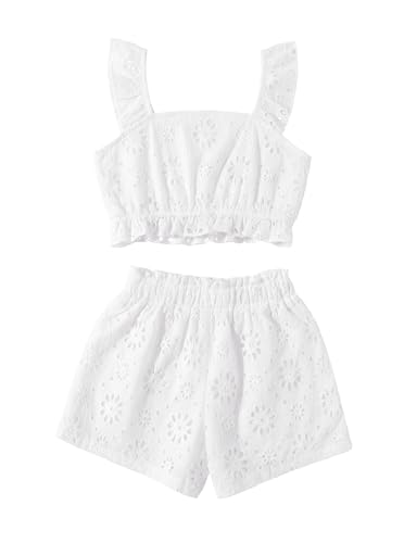 Image of Girl's Summer Clothing Sets Knit Ruffle Striped T-Shirt and Shorts 2 Piece Outfits