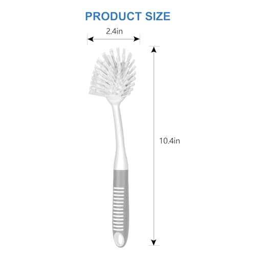 Image of SetSail Dish Brush with Handle, 3 Pack Stiff Bristles Dish Scrubber with Built-in Scraper Dish Scrub Brushes for Cleaning Dishes, Pots and Pans, Kitchen Sink, 3 Pack, Grey White