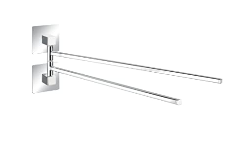 WENKO Turbo-Loc® Edelstahl Handtuchhalter 2 Arme Quadro - Befestigen ohne Bohren, Edelstahl rostfrei, 6.5 x 14.5 x 40 cm, Chrom