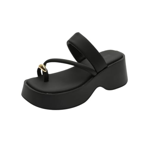 Wearing Thick Soled Slippers on The Outside Women's Height Increasing Flip Flops Versatile Beach Sandals(36)