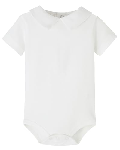 Teach Leanbh Baby Boys Pure Color Cotton Short Long Sleeve Polo Bodysuit 3-24 Months (White/Peter Pan Collar, 24 Months)