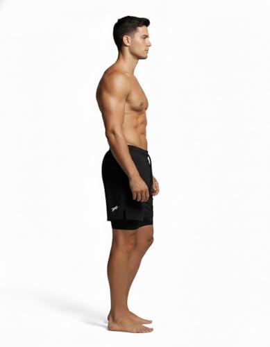 Image of JUST RIDER Men's 2-in-1 Gym Shorts with Inner Compression Tights | Quick Dry Running & Workout Shorts | Stretchable Sports Shorts for Training, Jogging & Fitness