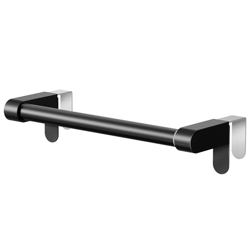 VEHHE Kitchen Towel Holder, Retractable Kitchen Towel Rack, Hooks Adjustable to Door Thickness, Dish Towel Holder with EVA Pad, Over The Door Towel Rack, L10.4~16.9 X W0~1.2 X H2.4 inches (Black)