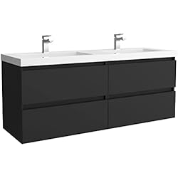 Salgar Mueble de baño Bequia 140 cm 100% montado de fábrica | Acabado Negro Mate suspendido 4 cajones Cierre amortiguado Apertura con uñero | Lavabo 2 pozas Porcelana Blanca | Marca