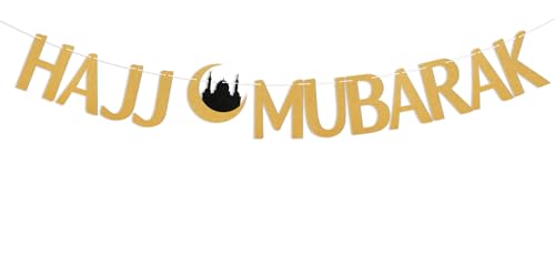 Hajj Mubarak Banner Muslim Islam Celebration Eid Party Decorations Ramadan Party Decor Muslim Islam Eid Festival Party Decorations Gold Glitter