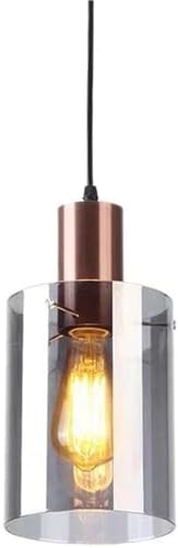 Modern Mini Pendant Light with Brass Finish Cylinder Smoked Glass Shade E26 Adjustable Height Hanging Lamp for Kitchen Island Dining Room Bedroom Bedside(Rose Gold)