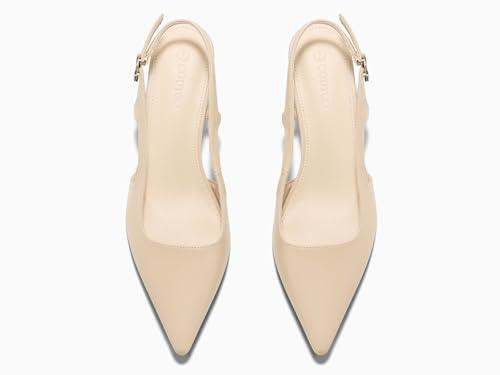 Image of Coutgo Womens Low Kitten Heels Slingback Pumps Closed Pointed Toe Buckle Party Work Dress Shoes