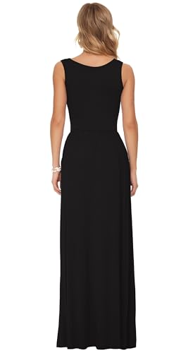 Image of AUSELILY Women's Summer Sleeveless Loose Plain Casual Long Maxi Dresses | Year Round wear solid floral print, Casual daily wear, Empire waist, Floor length, Side pockets New