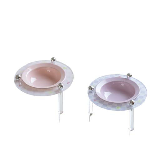 陶器製ペット食器猫用フードボウル飲水器スタンド付き浅型14cm/深型12.5cm食べやすい高さ安定丸洗い可能 (麦わら帽子シングルボウル+ピンクアクリルサークルスタンド(ライトベージュ),浅いタイプ14 cm/200 ml)
