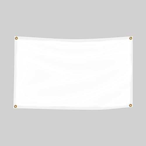 BannerBuzz Vinyl Banner, White Blank Banner, PVC Flex, 11 oz, Hemmed Edges with Grommets, Single Sided Print, Full Color 600DPI Eco Solvent Printing (5' W X 3' H, White)