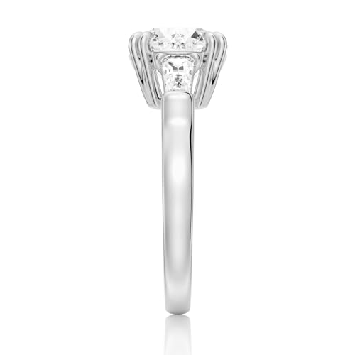 MSBLUE® Moissanite Engagement Ring, 1.0-2.0 CT Round-Cut with Tapered Baguette Side Stones, 14K White Gold Vermeil, Rhodium Finish3