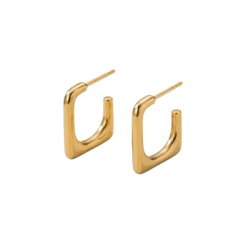 Image of Aura Jewels Minimalist Square Gold Hoop Earrings | 18K Gold Plated Stainless Steel, Anti-Tarnish, Hypoallergenic, Everyday Lightweight Jewelry for Women
