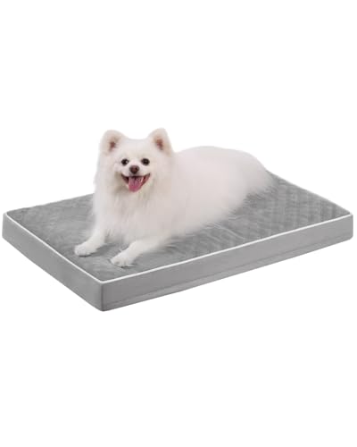 KSIIA Cama para Perros Medianos Ortopédica, Colchón Perro Lavable, Colchoneta Perro Impermeable, Dog Bed con Funda Extraíble, Gris, 88x55x7cm