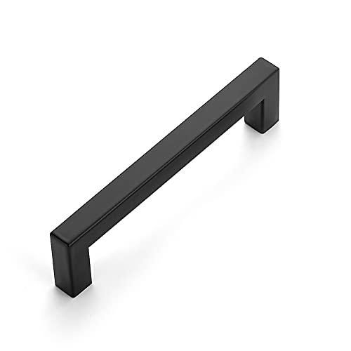 Image of Ravinte 1 Pack Cabinet Handle Square Cabinet Cupboard Hanlde Matte Black Drawer Pulls Stainless Steel Kitchen Cabinet Pull Cabinet Hardware Drawer Handle 5 inch Hole Center