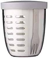 Mepal Fruitpot Ellipse Nordic White pojemność 600 ml idealny do owoców, owoców i warzyw w podróży z sitkiem i widelcem nadaje się do mycia w zmywarce