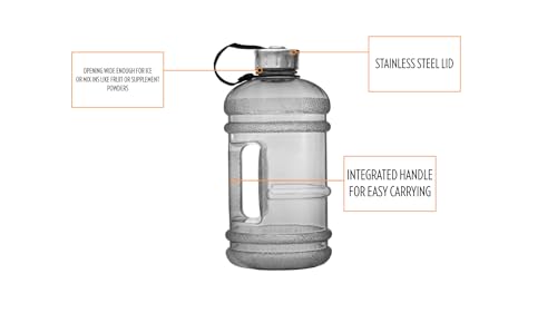 Image of New Wave Enviro Iconic 2.2 Liter BPA Free Water Bottle with Stainless Steel Cap, Integrated Handle for Easy Carrying, Gym and Lifestyle Bottle, 2.2L Capacity, Charcoal