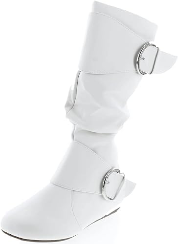 TOP Moda Bank-81 Women's Fashion Round Toe Flat Heel Zipper Buckle Slouchy Mi White Pu 11