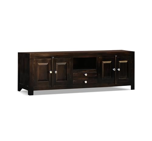Image of Sheesham Wood TV Stand and Shelf Storage Entertainment Unit Center Console TV Table Wooden Tv Cabinet for Living Room Home (Dark Walnut)