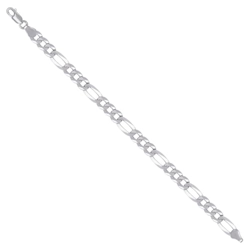 Collier maille Figaro plate 7.8mm argent 925 rhodié 61cm mixte