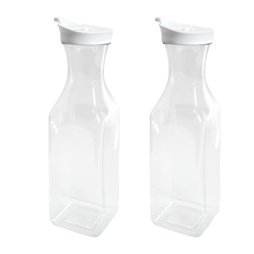Husalsea 2 Recipientes para Botellas de Zumo de 1,5 l, Tarros de Almacenamiento con Tapa, Botella Reutilizable, Recipientes Rectangulares para Zumo, Detergente para Ropa, Cereales