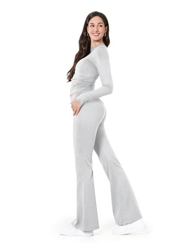 Image of ZOOSIXX Lounge Sets for Women - 2 Piece Outfits Crop Tops with Fold Over Flare Leggings Fall Loungewear Fitted Pajama