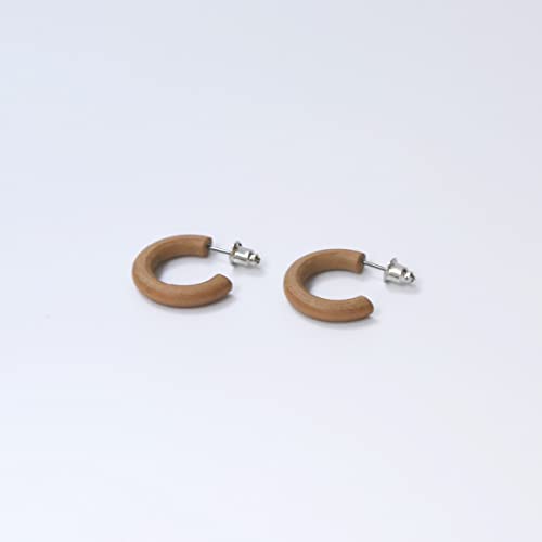 Natural Wood Stud Huggie Hoop Earrings For Women - C-Shaped Earrings Stud Lightweight 20Mm Circle #TOP3