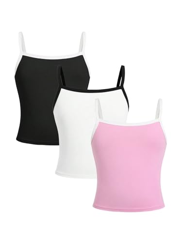 Image of SOLY HUX Girl's Tank Tops 3 Packs Cute Ruched Spaghetti Strap Camisole Slim Fit Undershirts