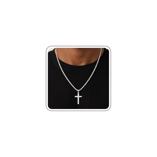 Maxcate 925 Sterling Silver Cross Necklace for Men 2.5mm Rope Chain Cross Pendant Necklace for Women Mens Silver Necklace 18 Inches Christian Gifts for Him Father Hunband