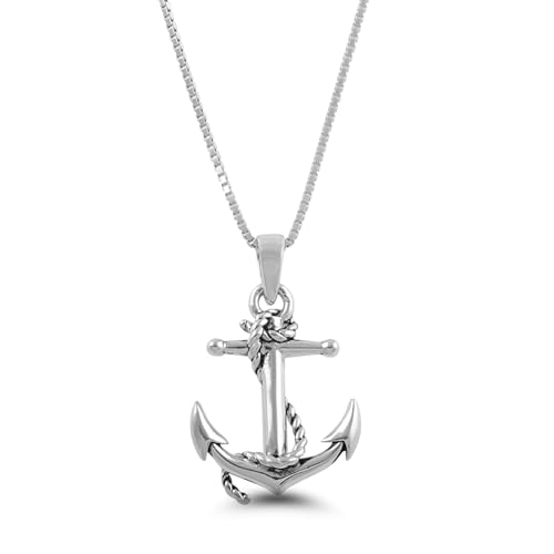 SILVERCLOSEOUT Sterling Silver Nautical Ship Anchor Rope Necklace Pendant for women Ladies