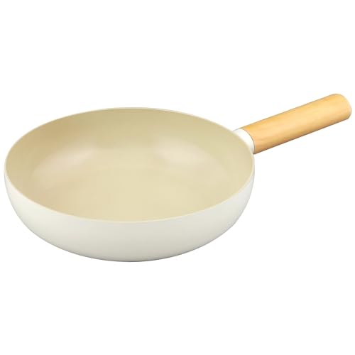 wellhouse Nonstick Ceramic Frying Pan Skillet Egg Omelette Pans Heat-Resistant Handle Nonstick Pots and Pans Wood Handle(24cm)