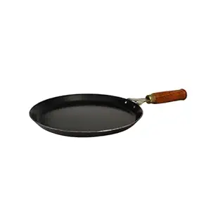 kyyte Sheet Metal Iron Flat Tawa for Dosa 23 cm with Wooden Long Handle