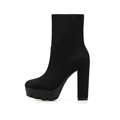 Shinelly Women Platform Block Heel Booties Chunky High Heel Ankle Boots3