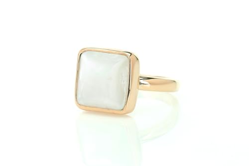 Bague en perle carrée fait main en or 14k et nacre véritable